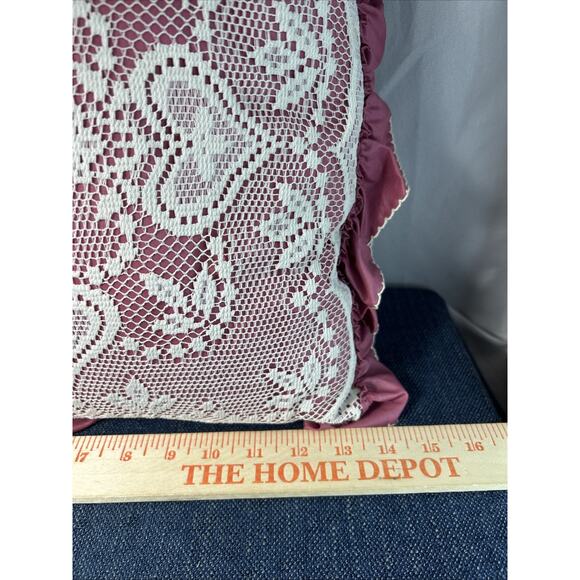 VTG Lace And Ruffle Sateen Back Doily Throw Pillow Cottage Core Boho Granny - Picture 2 of 6